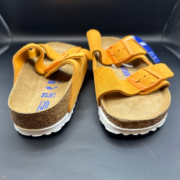 New! BIRKENSTOCK Arizona Women's Soft Bed Suede Mules Yellow Orange Size US 6 - Picture 10 of 16